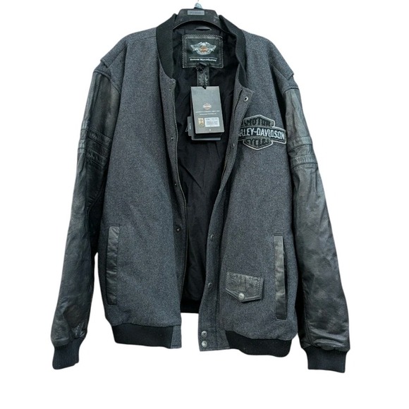 Harley-Davidson Other - Harley-Davidson Genuine MotorClothes Varsity Jacket 3X Leather Sleeves Gray Wool
